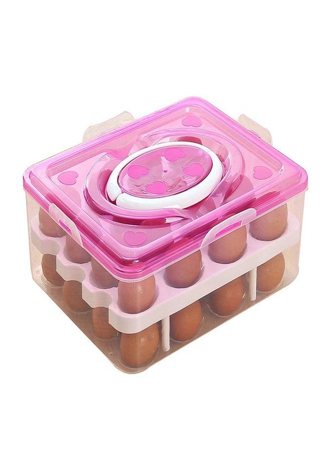 GBEX Double Layer 32 Grid Egg Storage Box for Refrigerator Kitchen Food and Vegetable Egg Storage Container Wit Lid (Pink) - Image 1